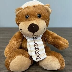Alaskan Cut n Cuddly Brown Beat with Alaska on Scarf w/ Matching Hat‎ Plush 7"